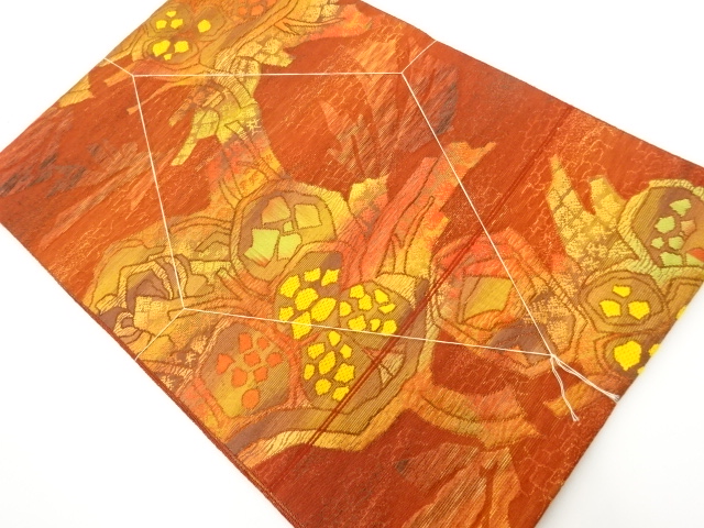 未使用品　紙布抽象花葉模様織出し名古屋帯